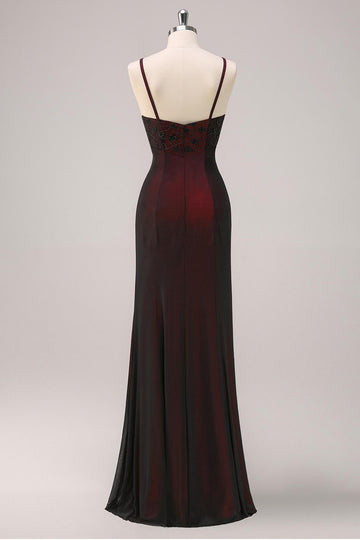 Mermaid Black Red Long Formal Dress with Appliques